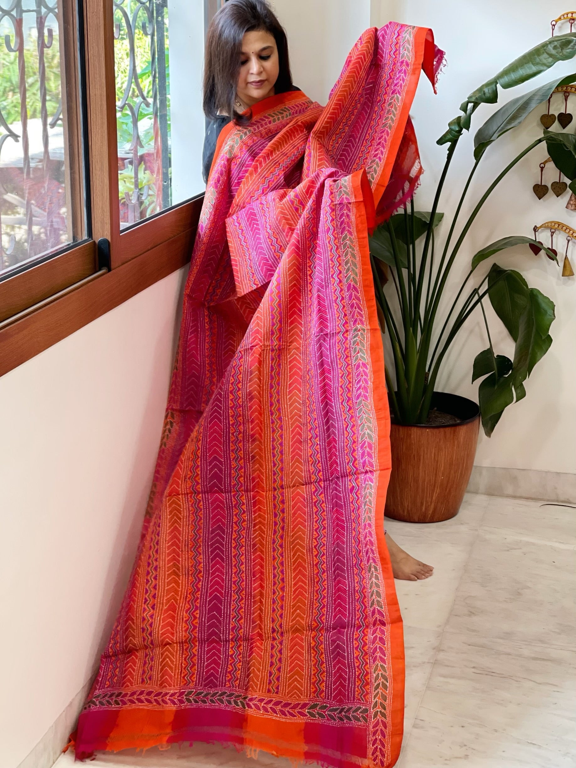 Handmade Kantha Dupatta in Silk - Masakalee