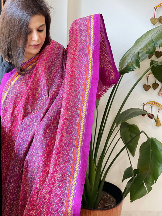 Handmade Kantha Dupatta in Silk - Masakalee