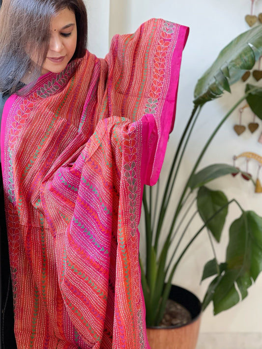 Handmade Kantha Dupatta in Silk - Masakalee