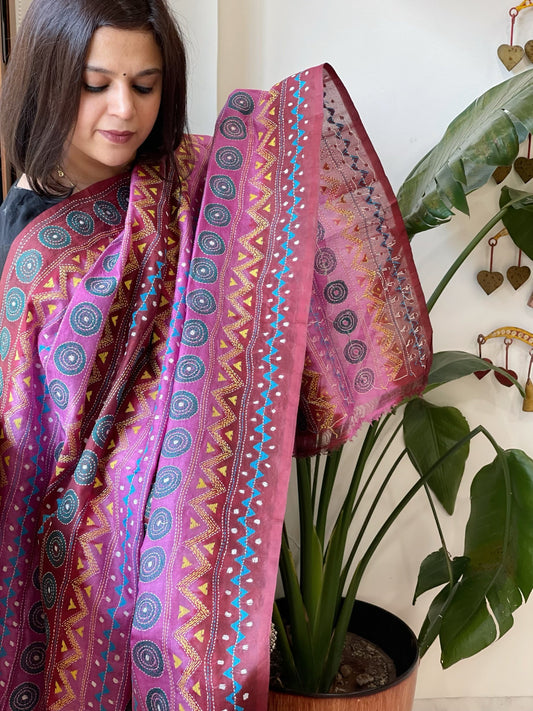 Handmade Kantha Dupatta in Silk - Masakalee
