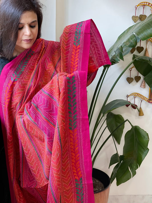 Handmade Kantha Dupatta in Silk - Masakalee