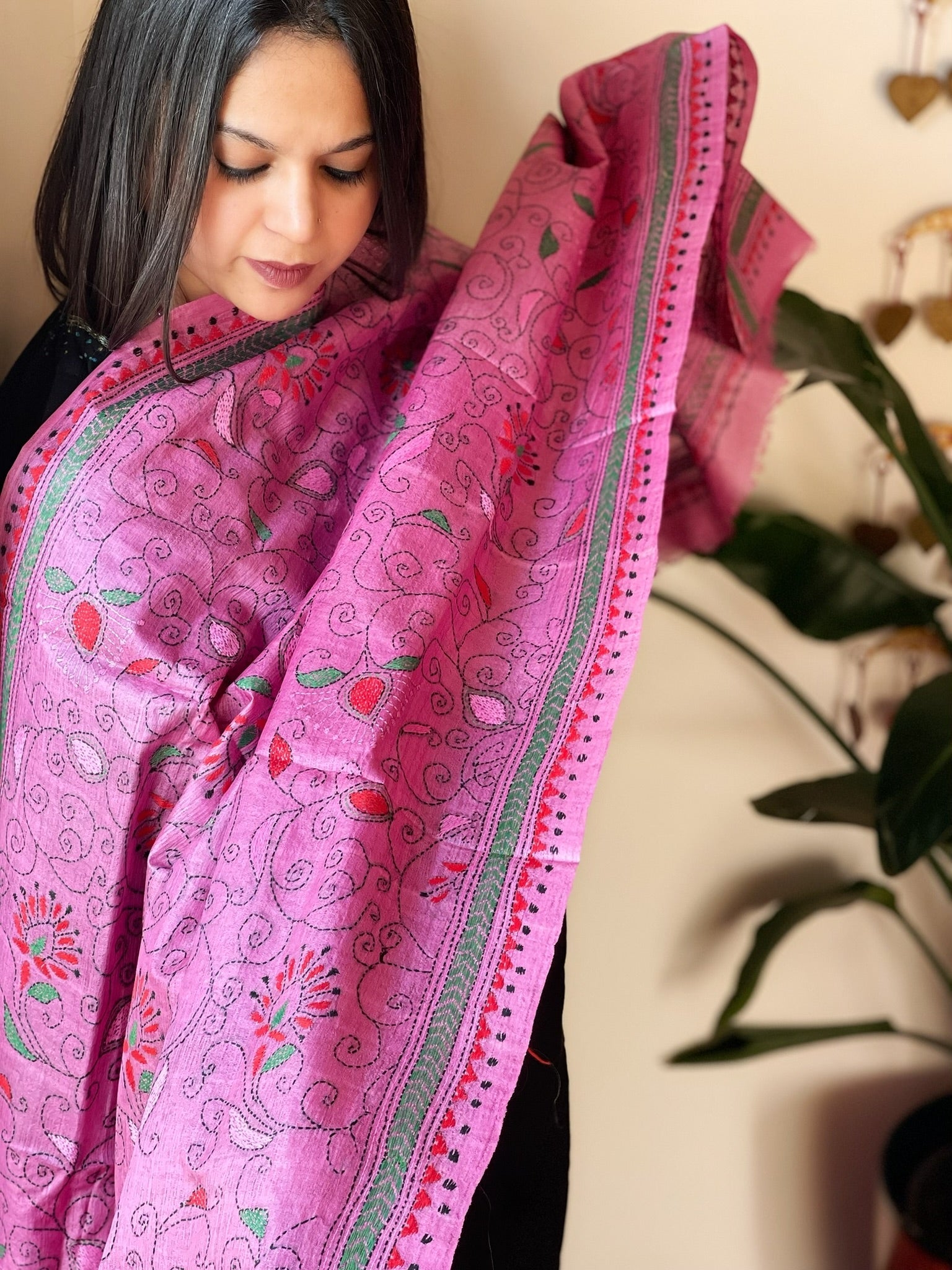 Handmade Nakshi Kantha Dupatta in Pure Silk - Masakalee