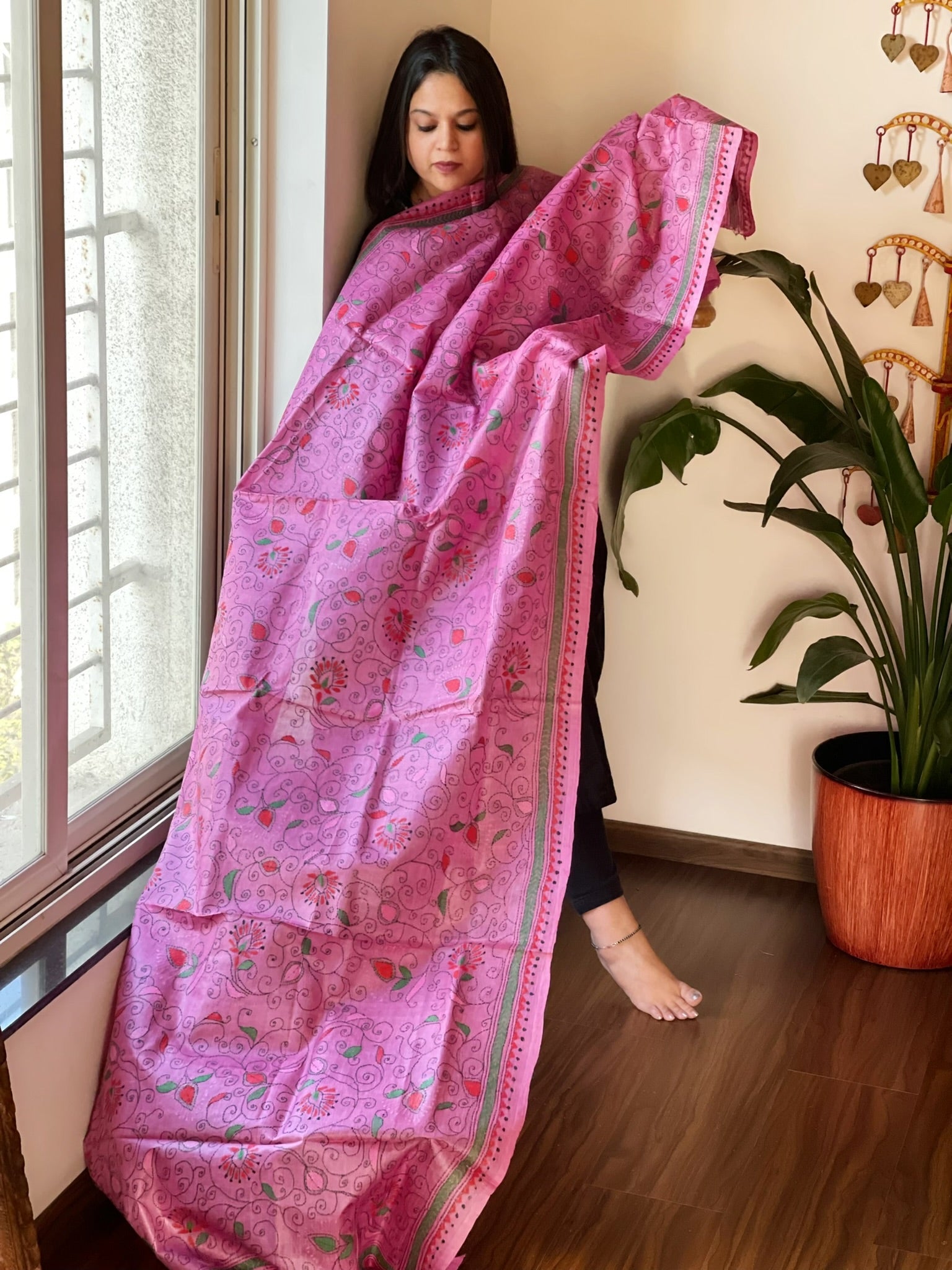 Handmade Nakshi Kantha Dupatta in Pure Silk - Masakalee