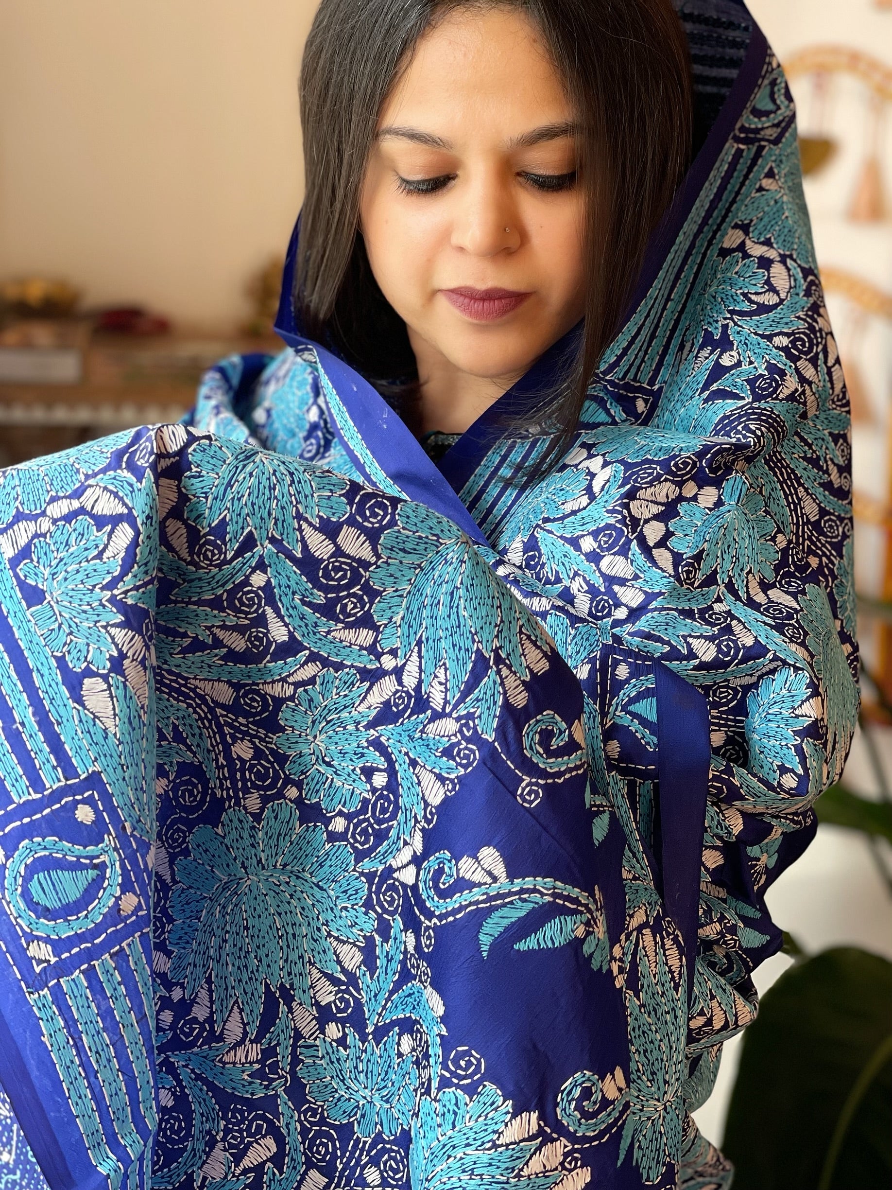 Handmade Nakshi Kantha Dupatta in Pure Silk - Masakalee