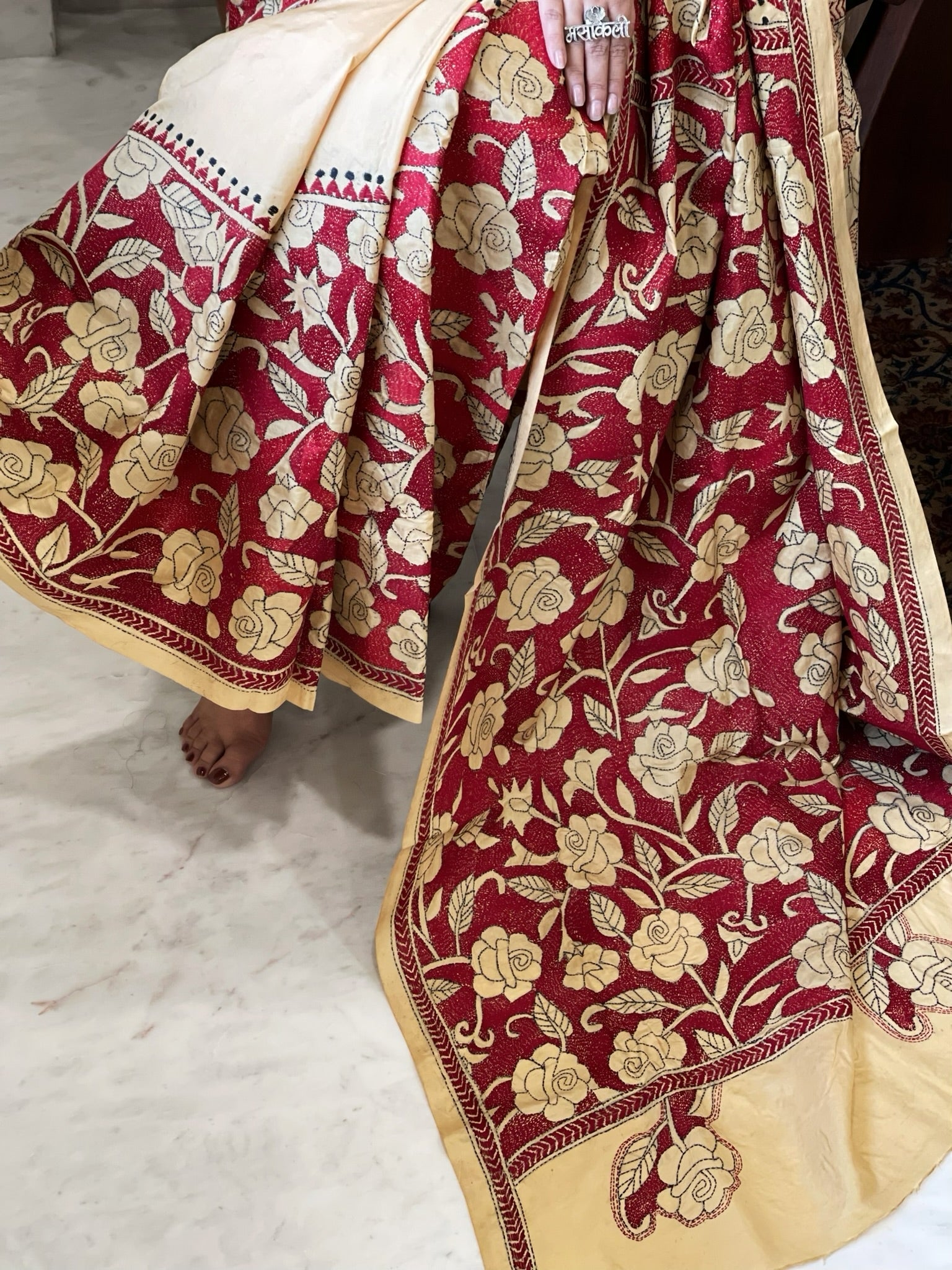 Handmade Nakshi Kantha Saree in Pure Silk - Masakalee