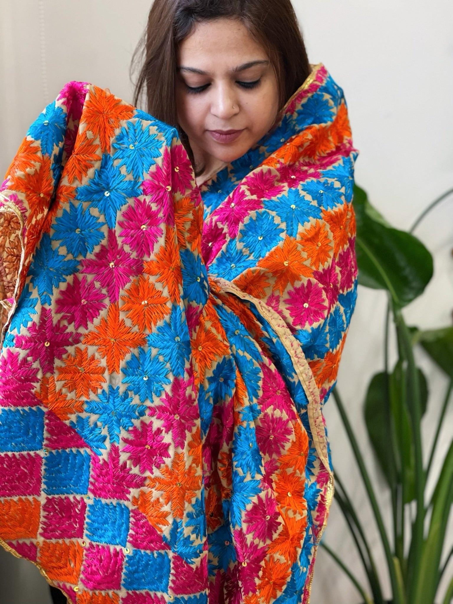 Handmade Phulkari Dupatta in Cotton - Masakalee