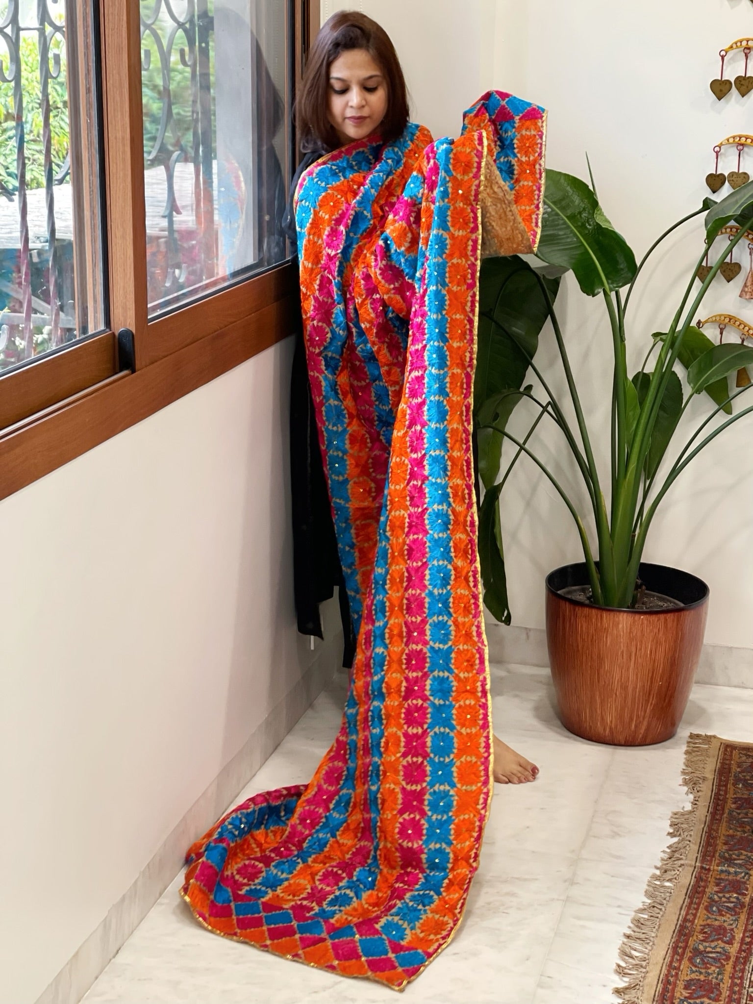 Handmade Phulkari Dupatta in Cotton - Masakalee