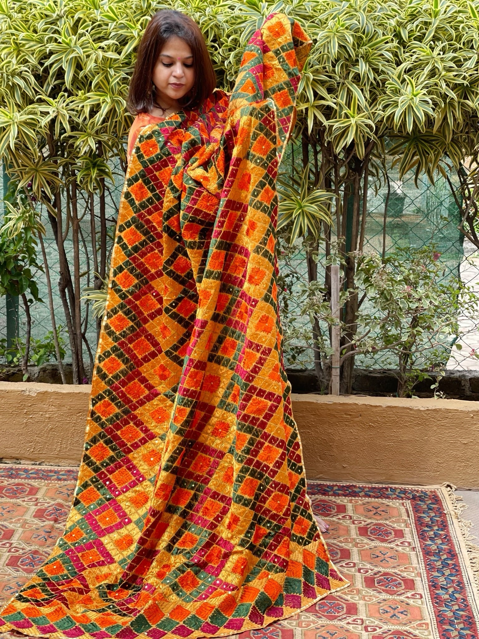 Handmade Phulkari Dupatta in Cotton - Masakalee