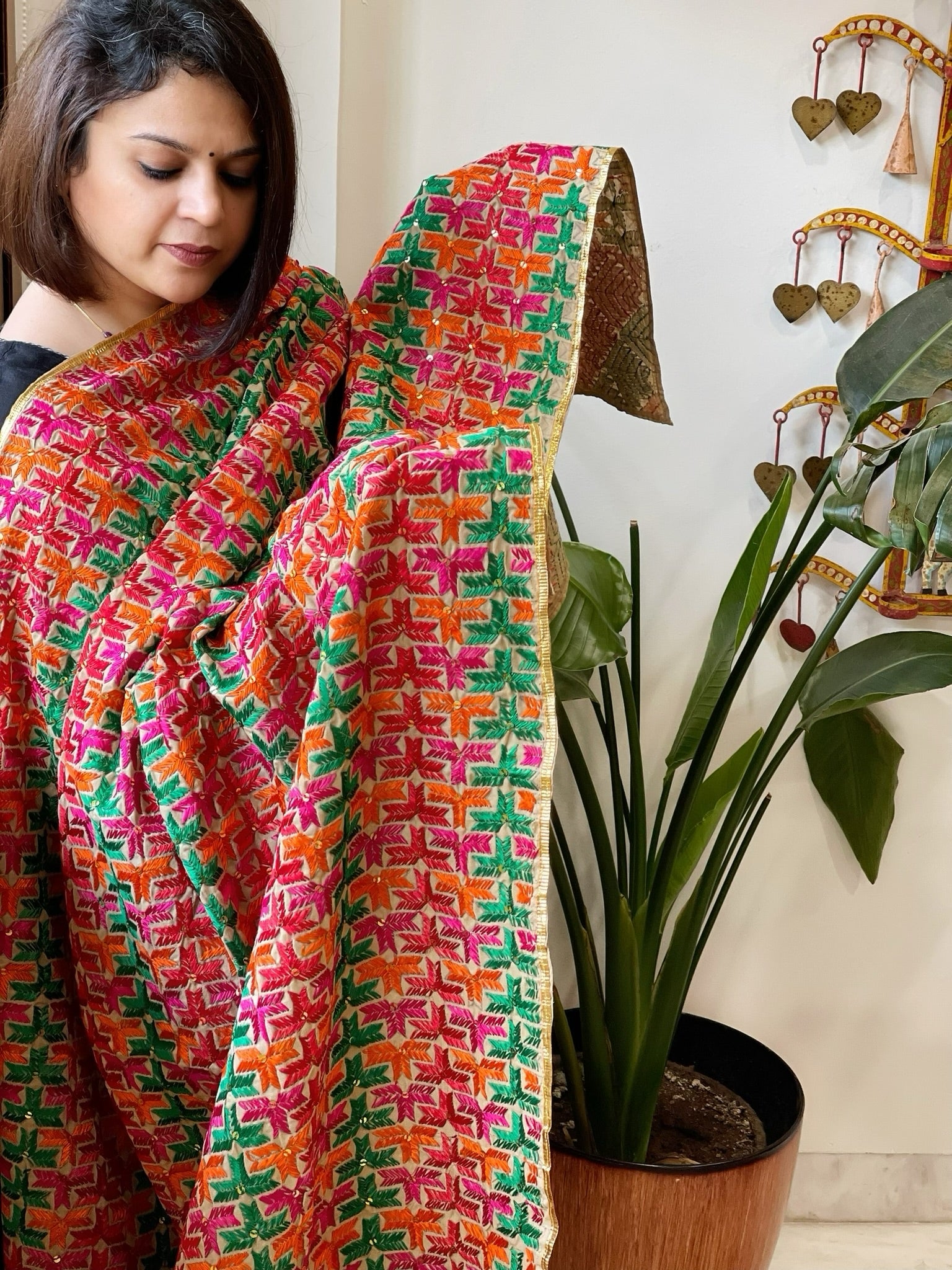 Handmade Phulkari Dupatta in Cotton - Masakalee