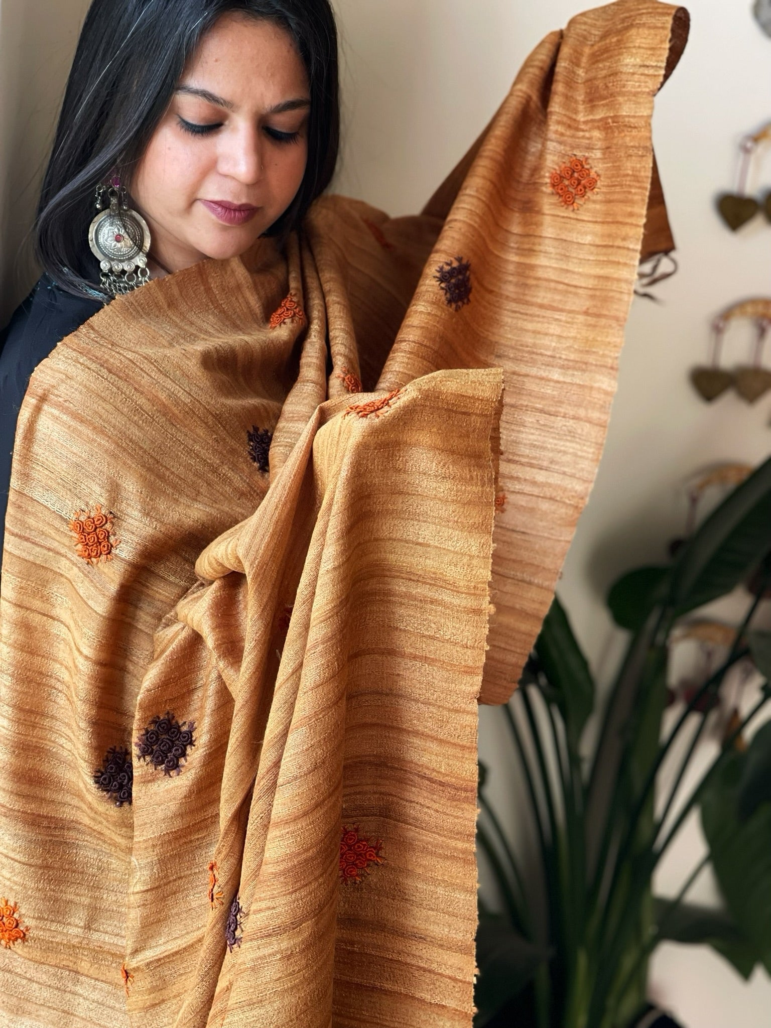 Handmade Phulkari Dupatta in Pure Geecha - Tussar Silk - Masakalee