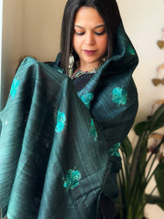 Handmade Phulkari Dupatta in Pure Geecha - Tussar Silk - Masakalee