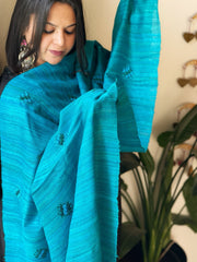 Handmade Phulkari Dupatta in Pure Geecha - Tussar Silk - Masakalee