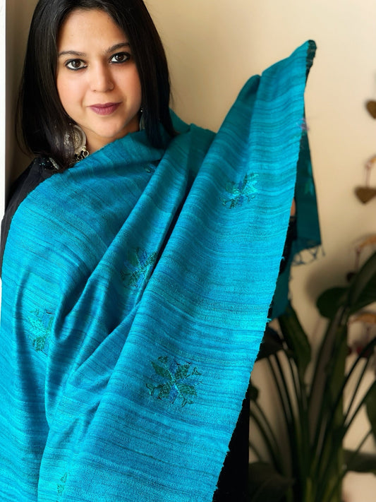 Handmade Phulkari Dupatta in Pure Geecha - Tussar Silk - Masakalee