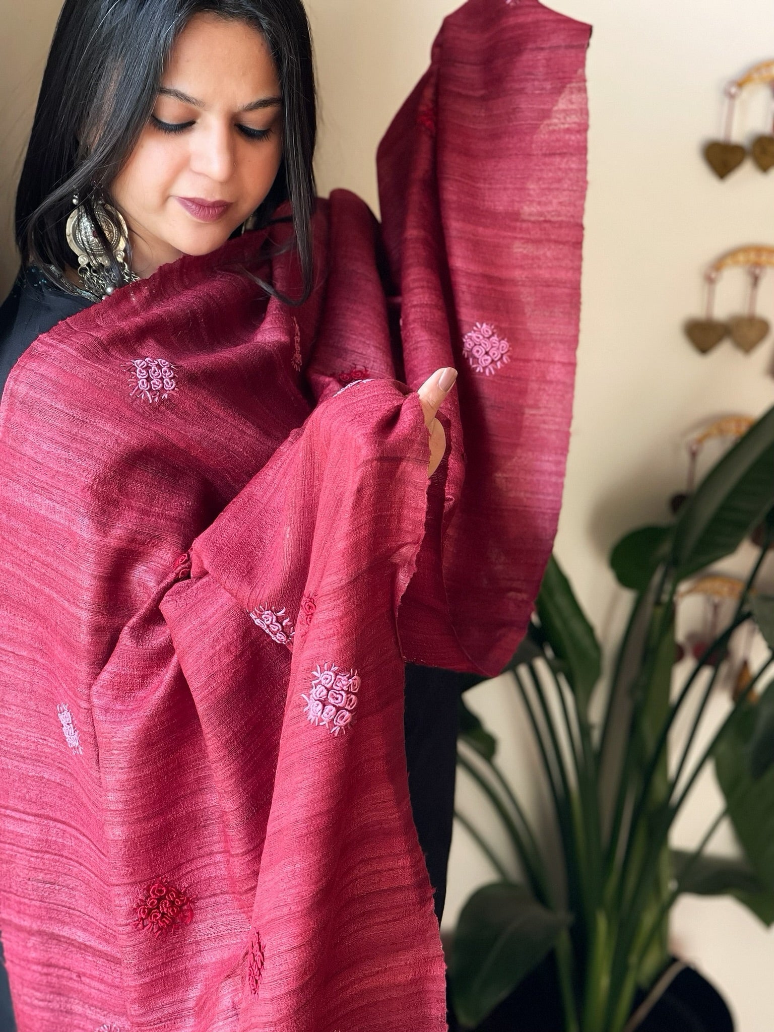 Handmade Phulkari Dupatta in Pure Geecha - Tussar Silk - Masakalee