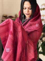 Handmade Phulkari Dupatta in Pure Geecha - Tussar Silk - Masakalee