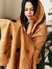 Handmade Phulkari Dupatta in Pure Geecha - Tussar Silk - Masakalee