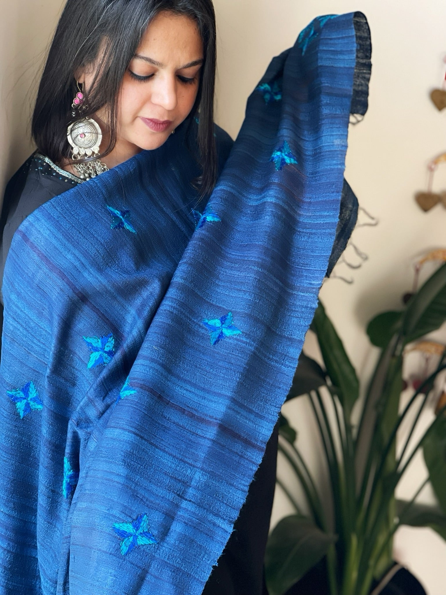 Handmade Phulkari Dupatta in Pure Geecha - Tussar Silk - Masakalee