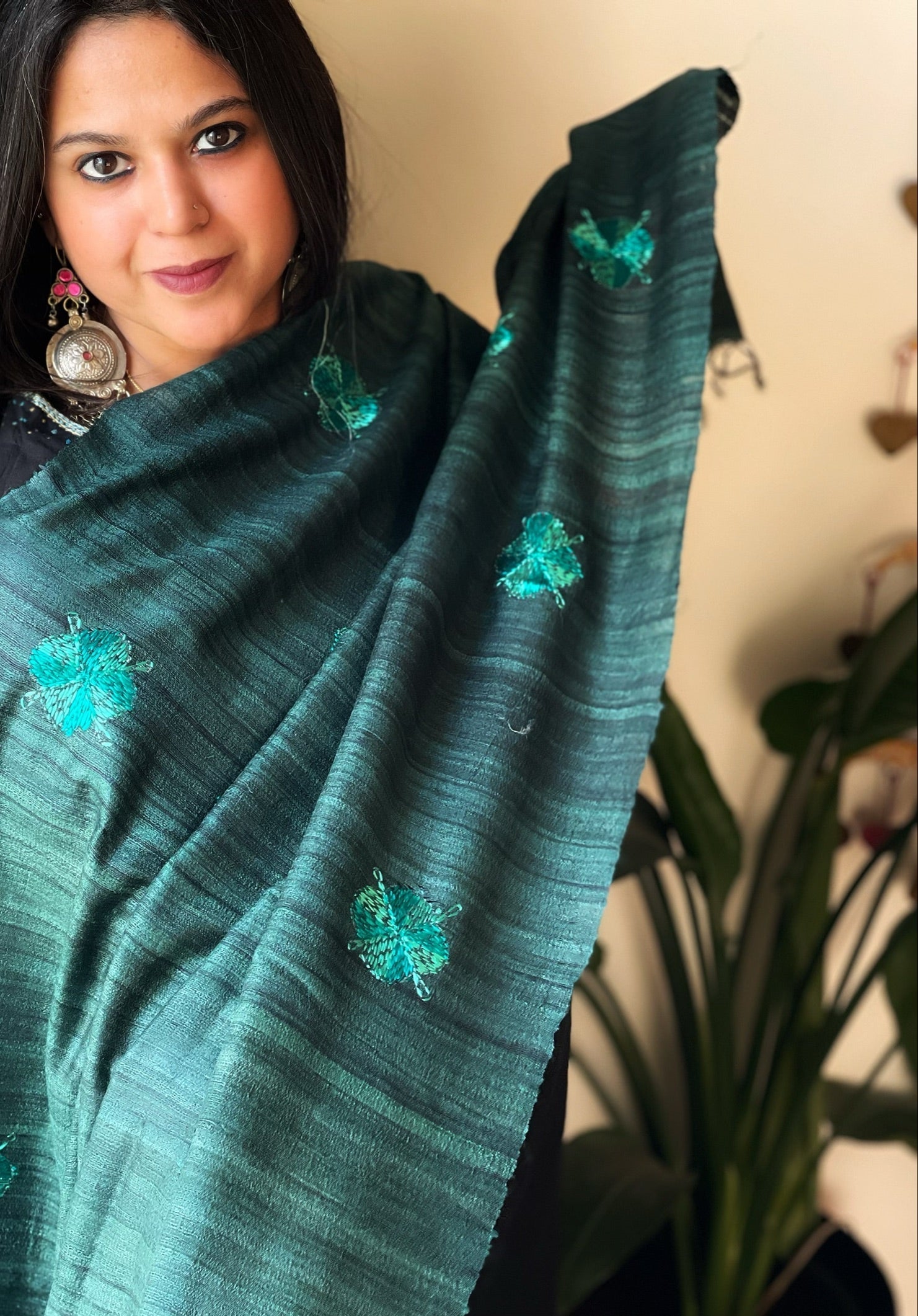 Handmade Phulkari Dupatta in Pure Geecha - Tussar Silk - Masakalee