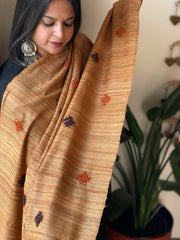 Handmade Phulkari Dupatta in Pure Geecha - Tussar Silk - Masakalee