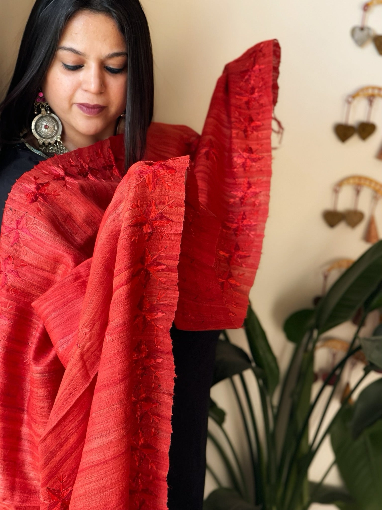 Handmade Phulkari Dupatta in Pure Geecha - Tussar Silk - Masakalee