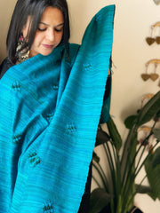 Handmade Phulkari Dupatta in Pure Geecha - Tussar Silk - Masakalee