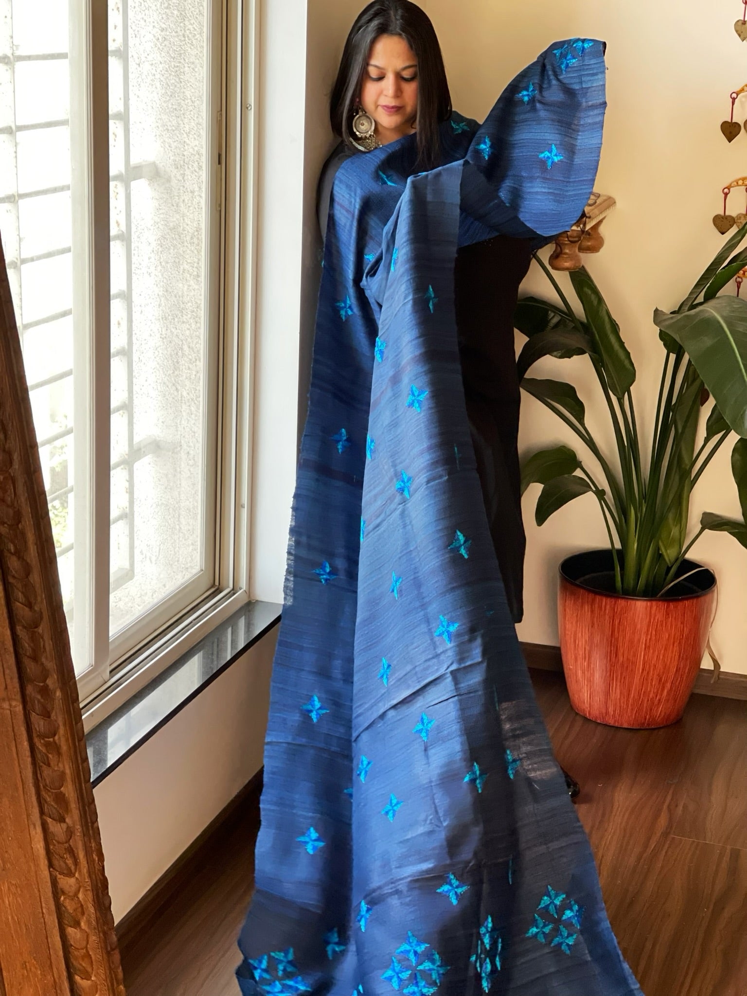 Handmade Phulkari Dupatta in Pure Geecha - Tussar Silk - Masakalee