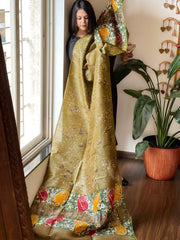 Handpainted and Hand Dyed Dupatta in Pure Silk - Masakalee