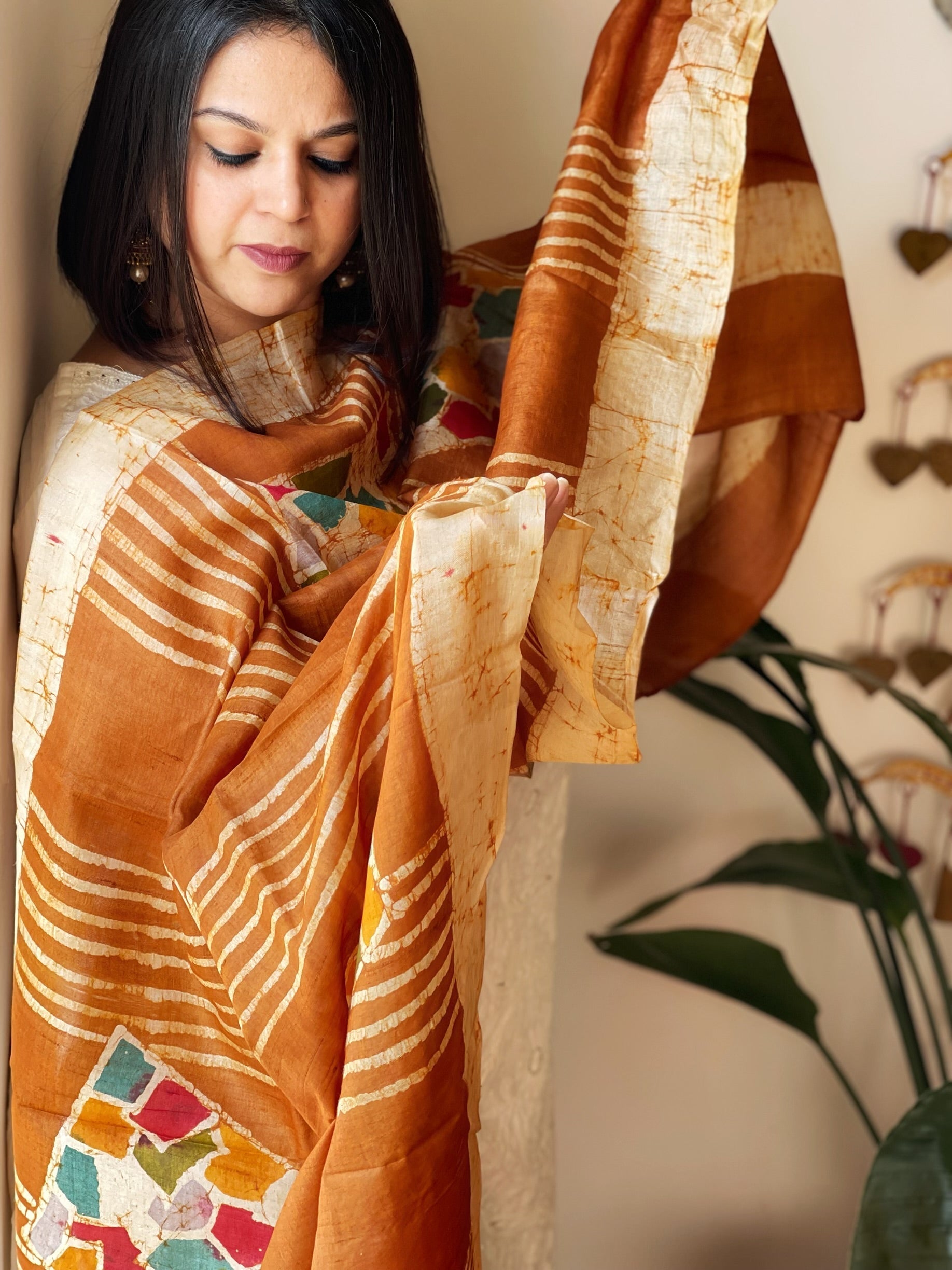 Handpainted and Hand Dyed Dupatta in Pure Silk - Masakalee