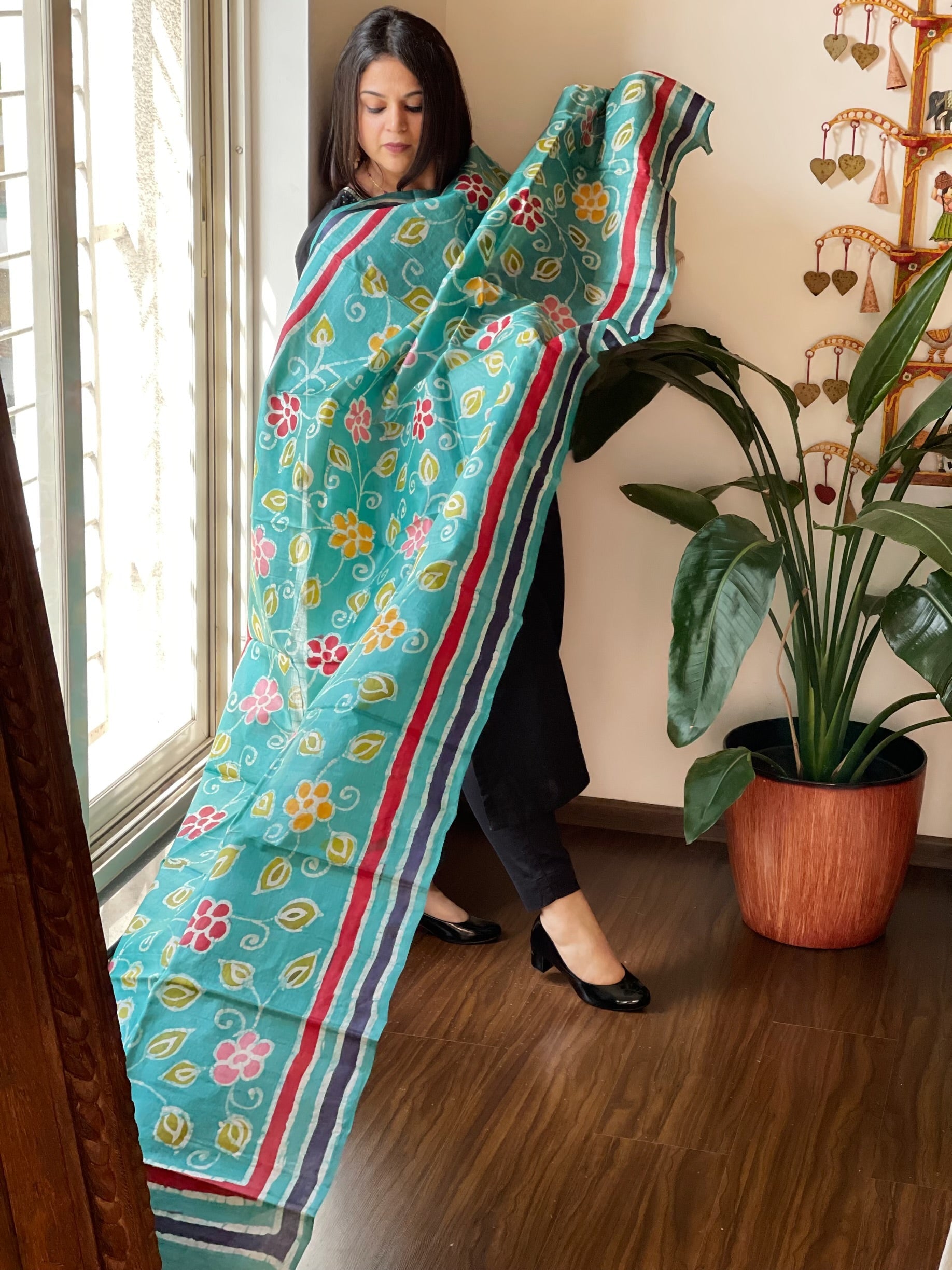 Handpainted and Hand Dyed Dupatta in Pure Silk - Masakalee