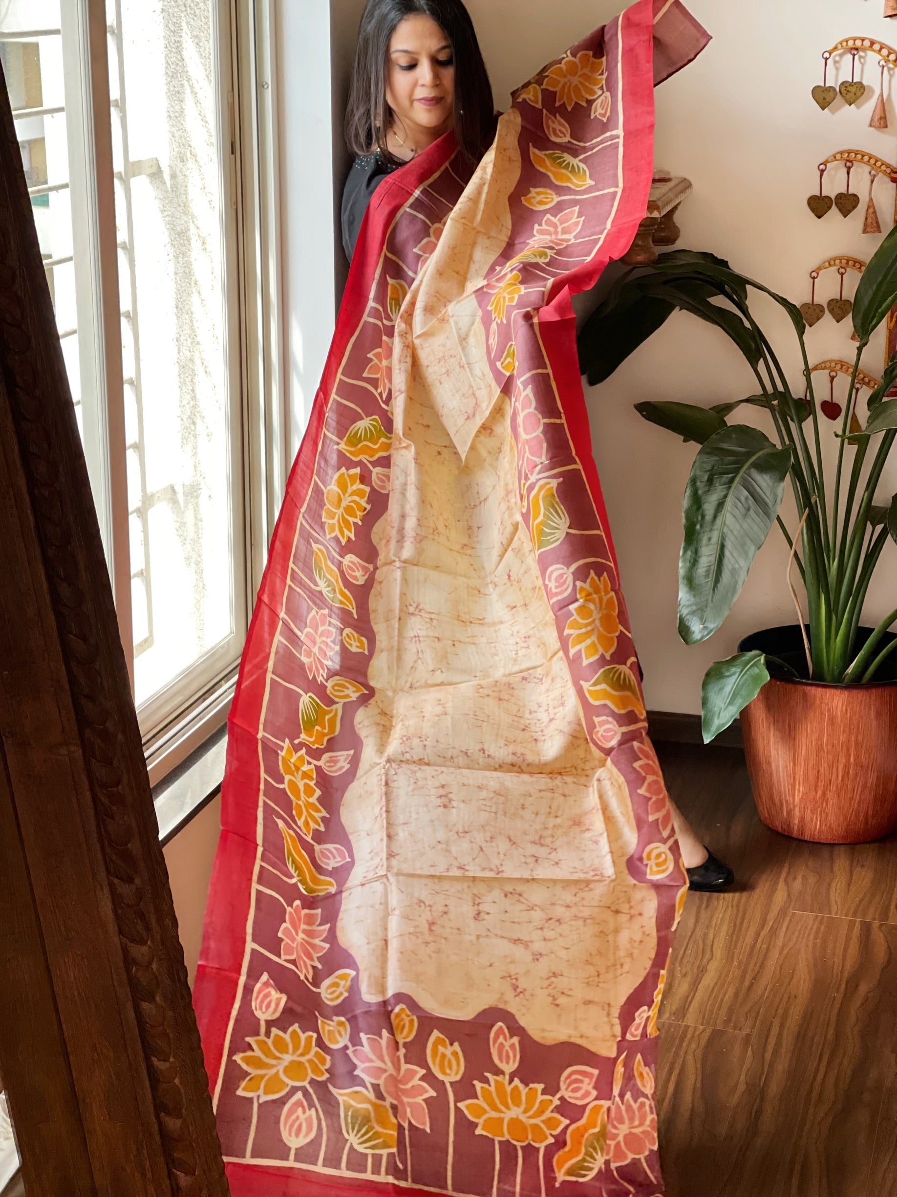 Handpainted and Hand Dyed Dupatta in Pure Silk - Masakalee