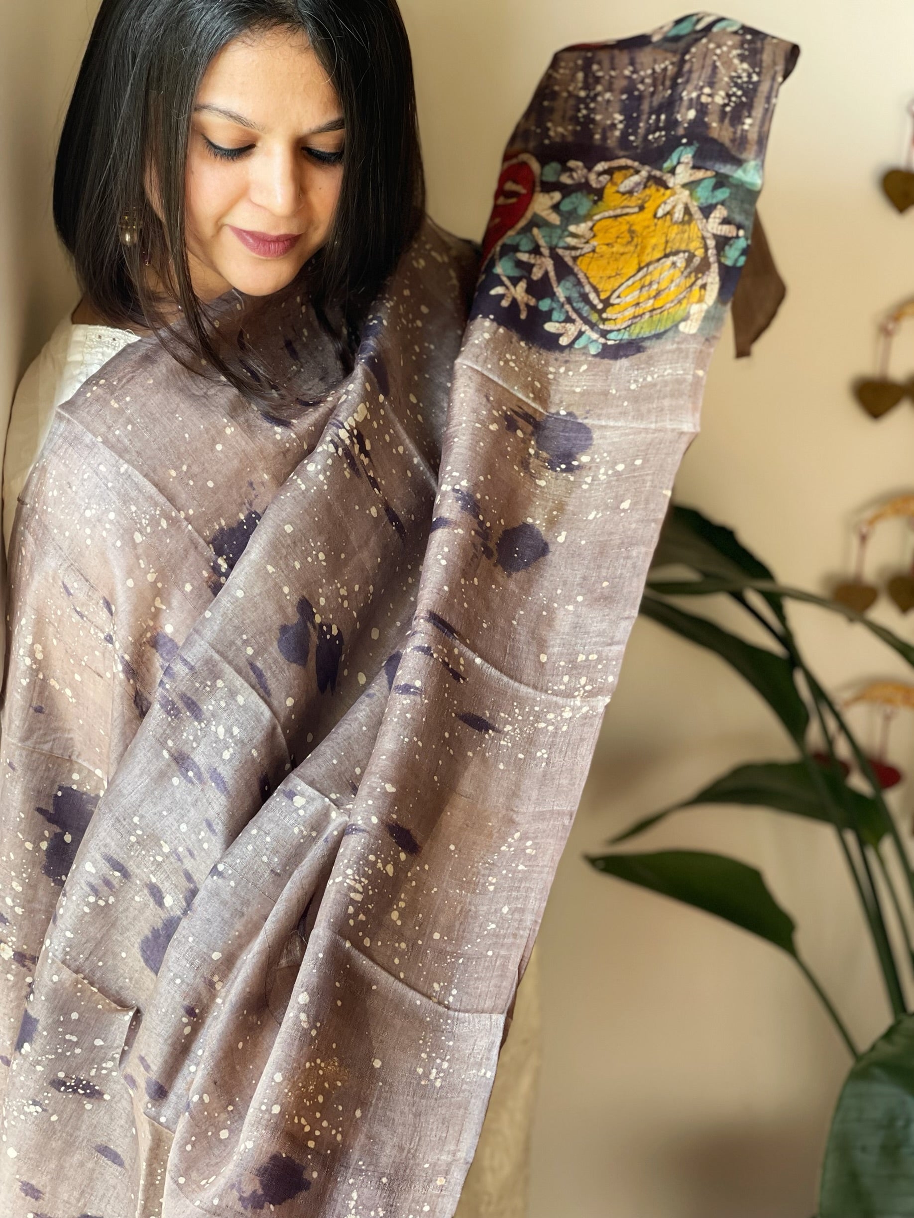 Handpainted and Hand Dyed Dupatta in Pure Silk - Masakalee