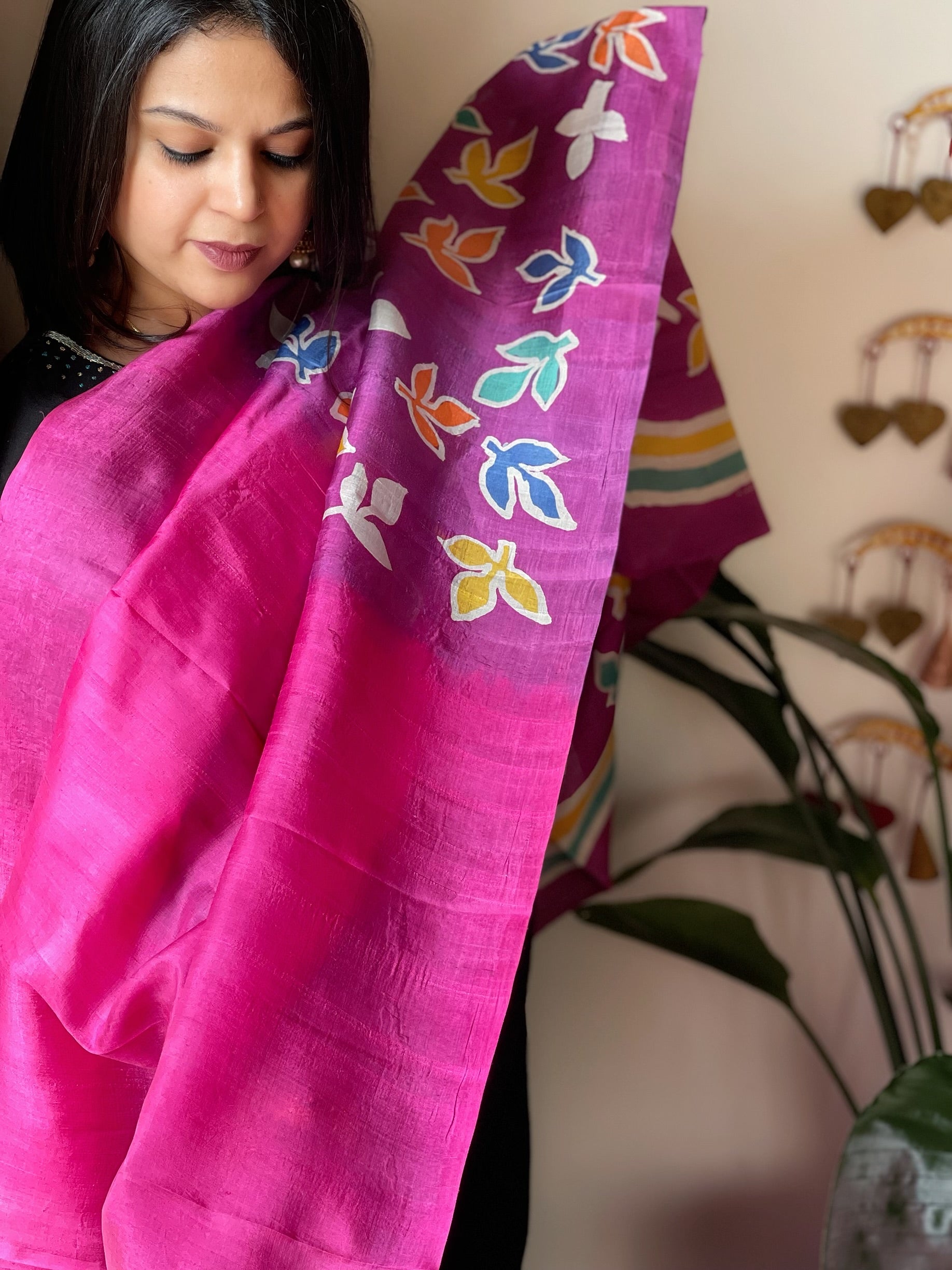 Handpainted and Hand Dyed Dupatta in Pure Silk - Masakalee