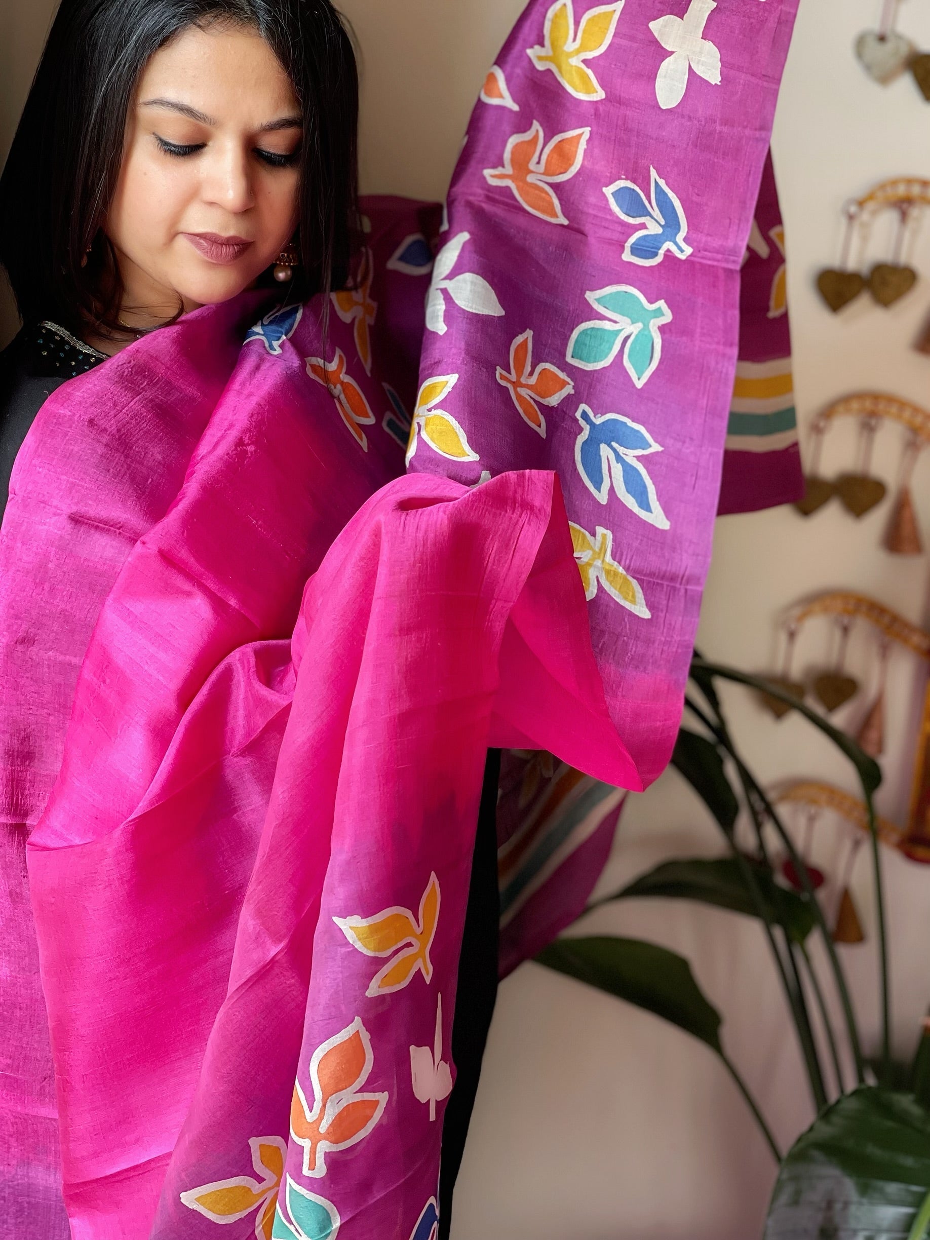 Handpainted and Hand Dyed Dupatta in Pure Silk - Masakalee