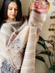 Handpainted and Hand Dyed Dupatta in Pure Silk - Masakalee