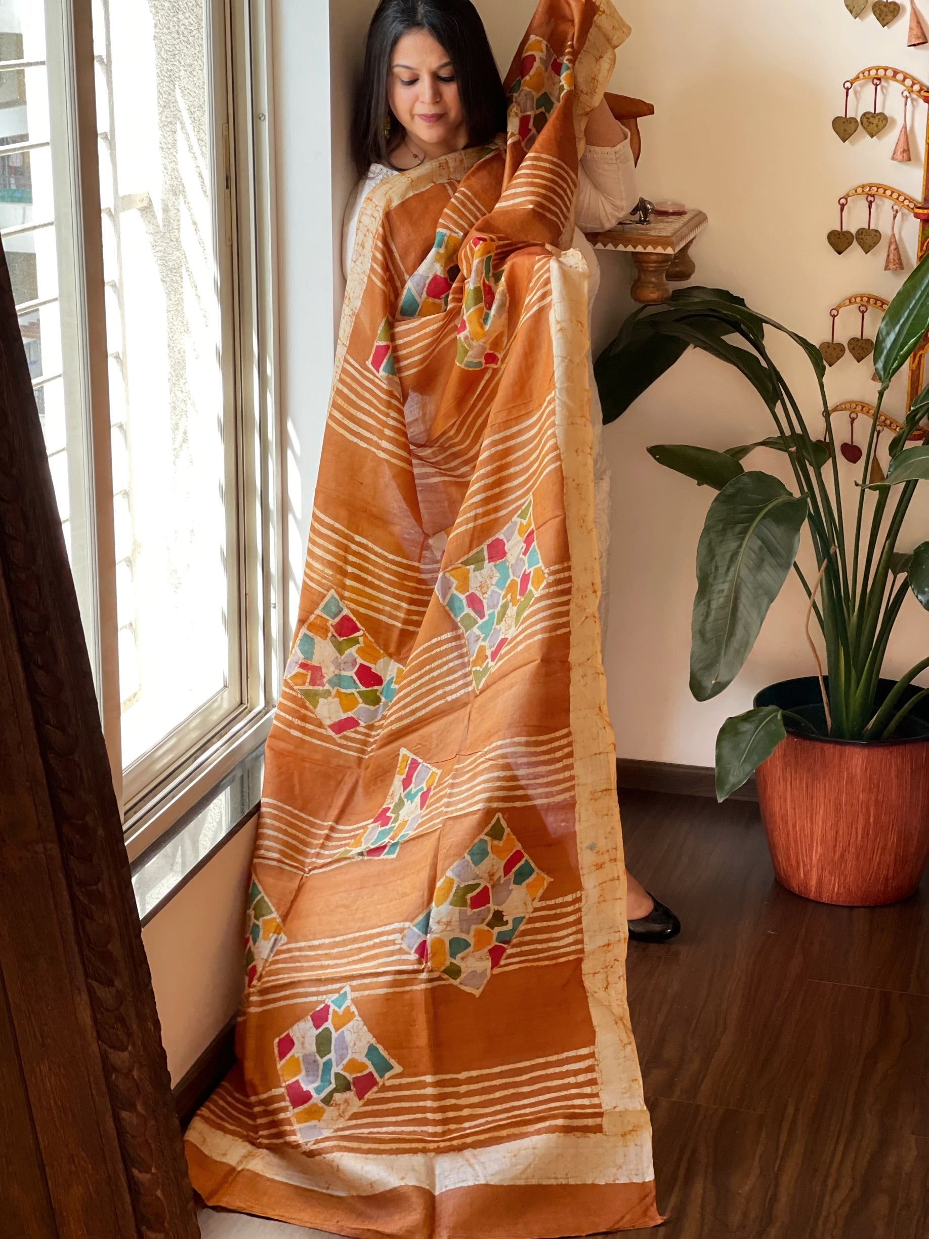 Handpainted and Hand Dyed Dupatta in Pure Silk - Masakalee