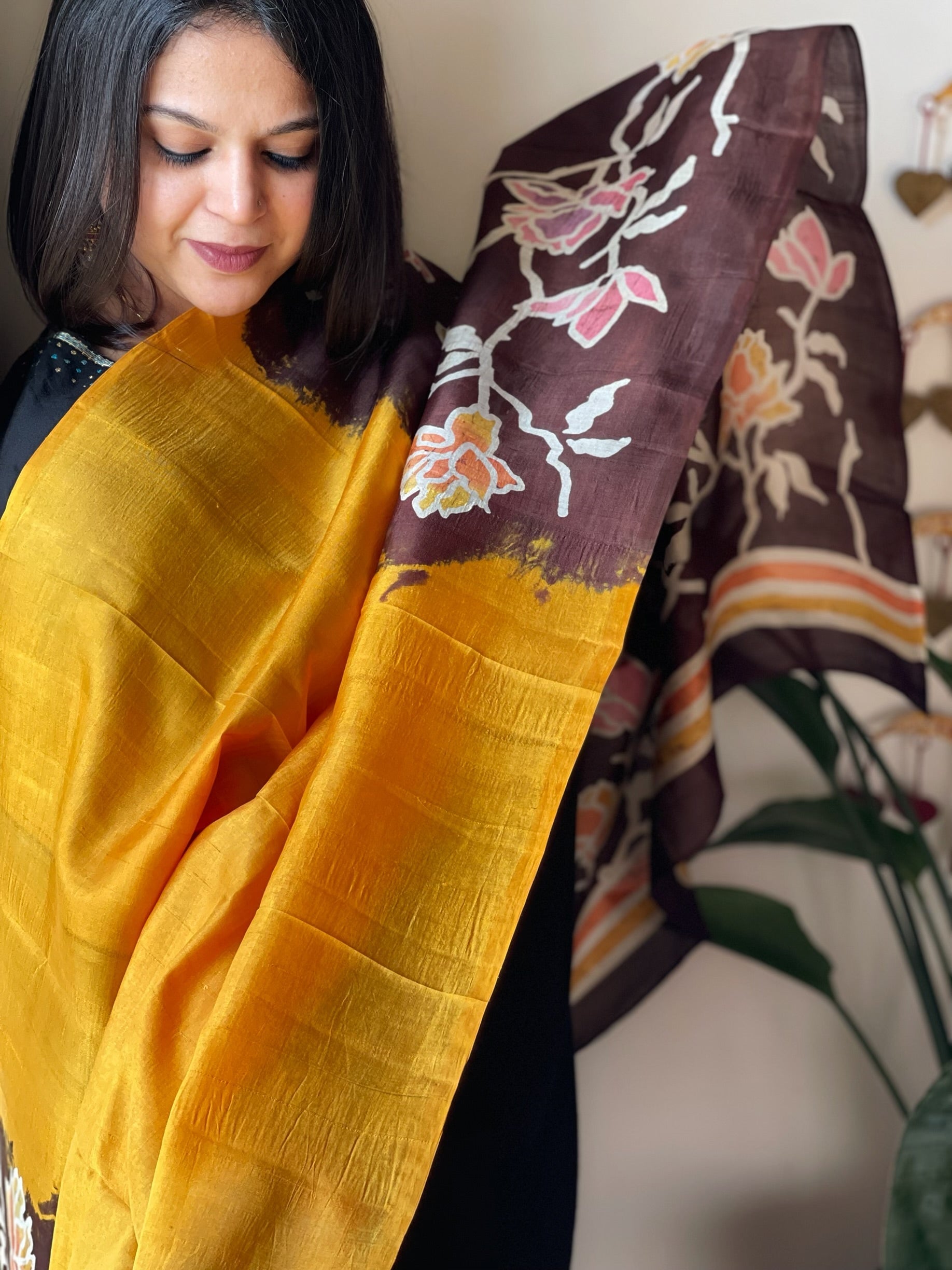 Handpainted and Hand Dyed Dupatta in Pure Silk - Masakalee