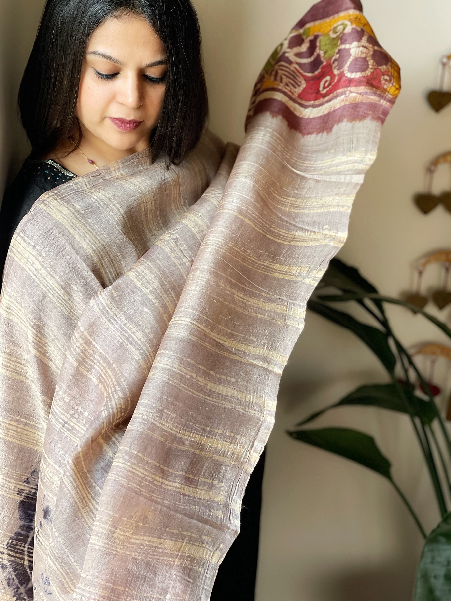 Handpainted and Hand Dyed Dupatta in Pure Silk - Masakalee