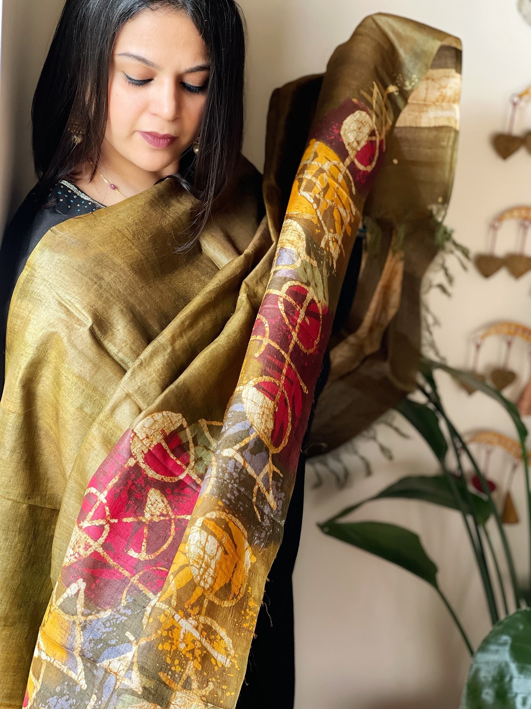 Handpainted and Hand Dyed Dupatta in Pure Silk - Masakalee