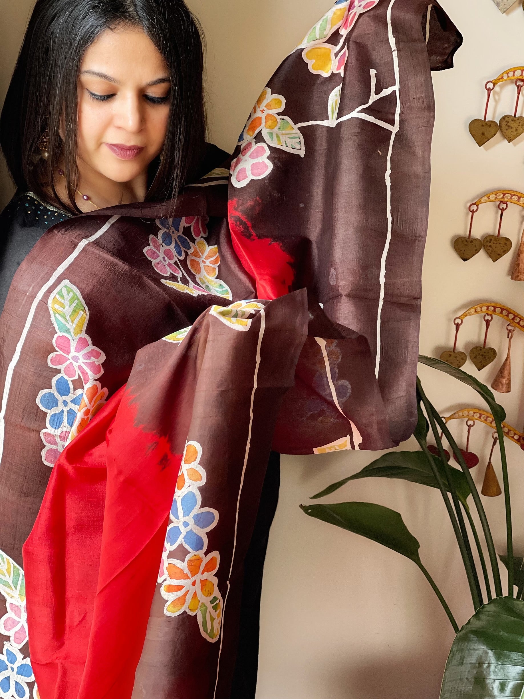 Handpainted and Hand Dyed Dupatta in Pure Silk - Masakalee