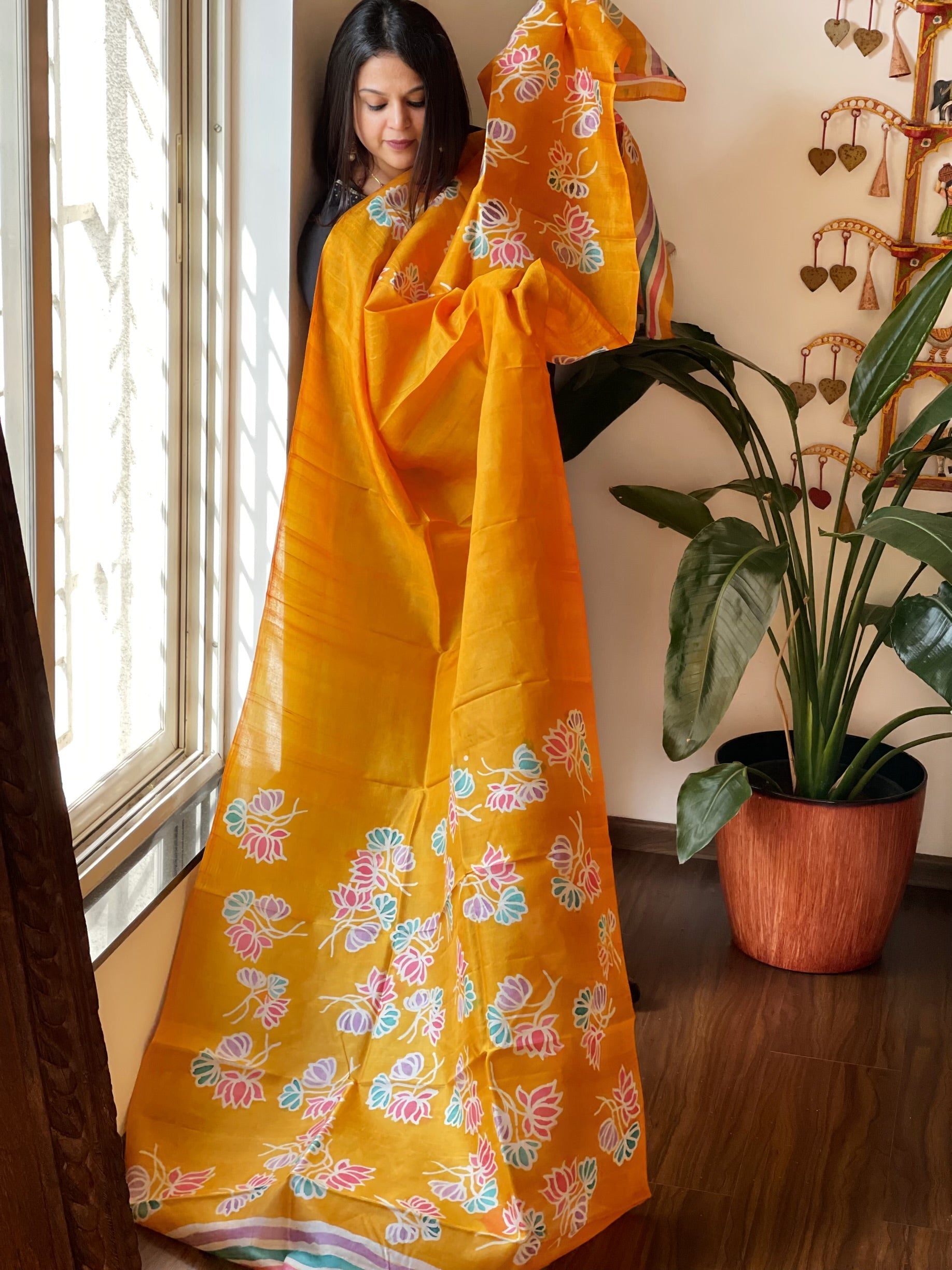 Handpainted and Hand Dyed Dupatta in Pure Silk - Masakalee