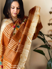 Handpainted and Hand Dyed Dupatta in Pure Silk - Masakalee