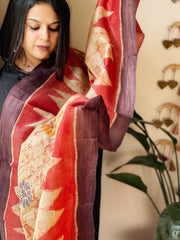 Handpainted and Hand Dyed Dupatta in Pure Silk - Masakalee