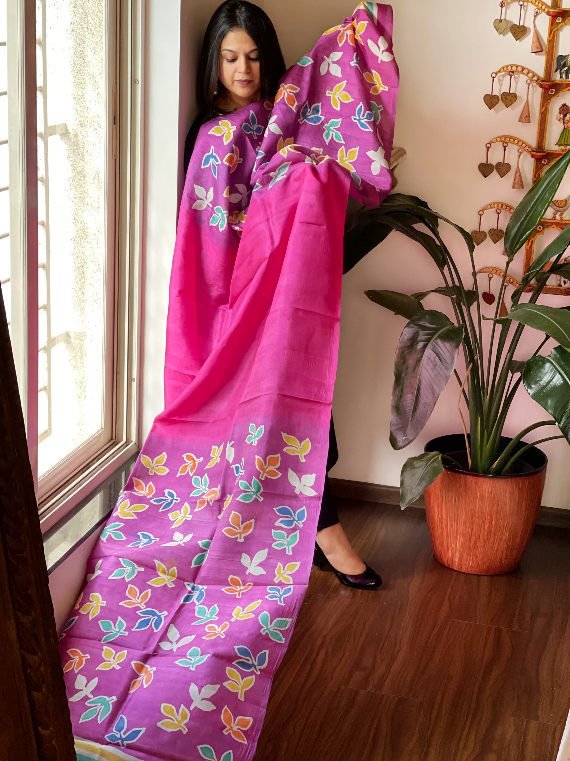 Handpainted and Hand Dyed Dupatta in Pure Silk - Masakalee