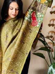 Handpainted and Hand Dyed Dupatta in Pure Silk - Masakalee