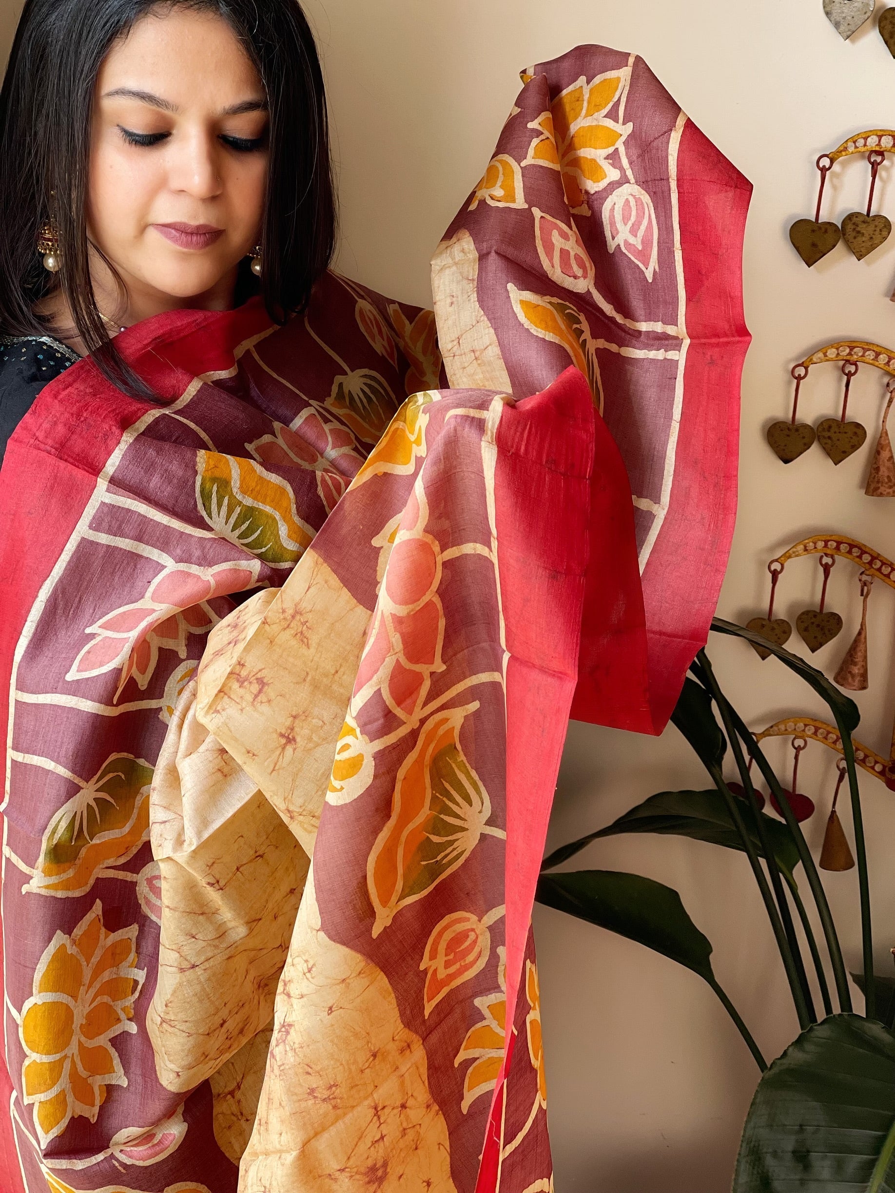 Handpainted and Hand Dyed Dupatta in Pure Silk - Masakalee