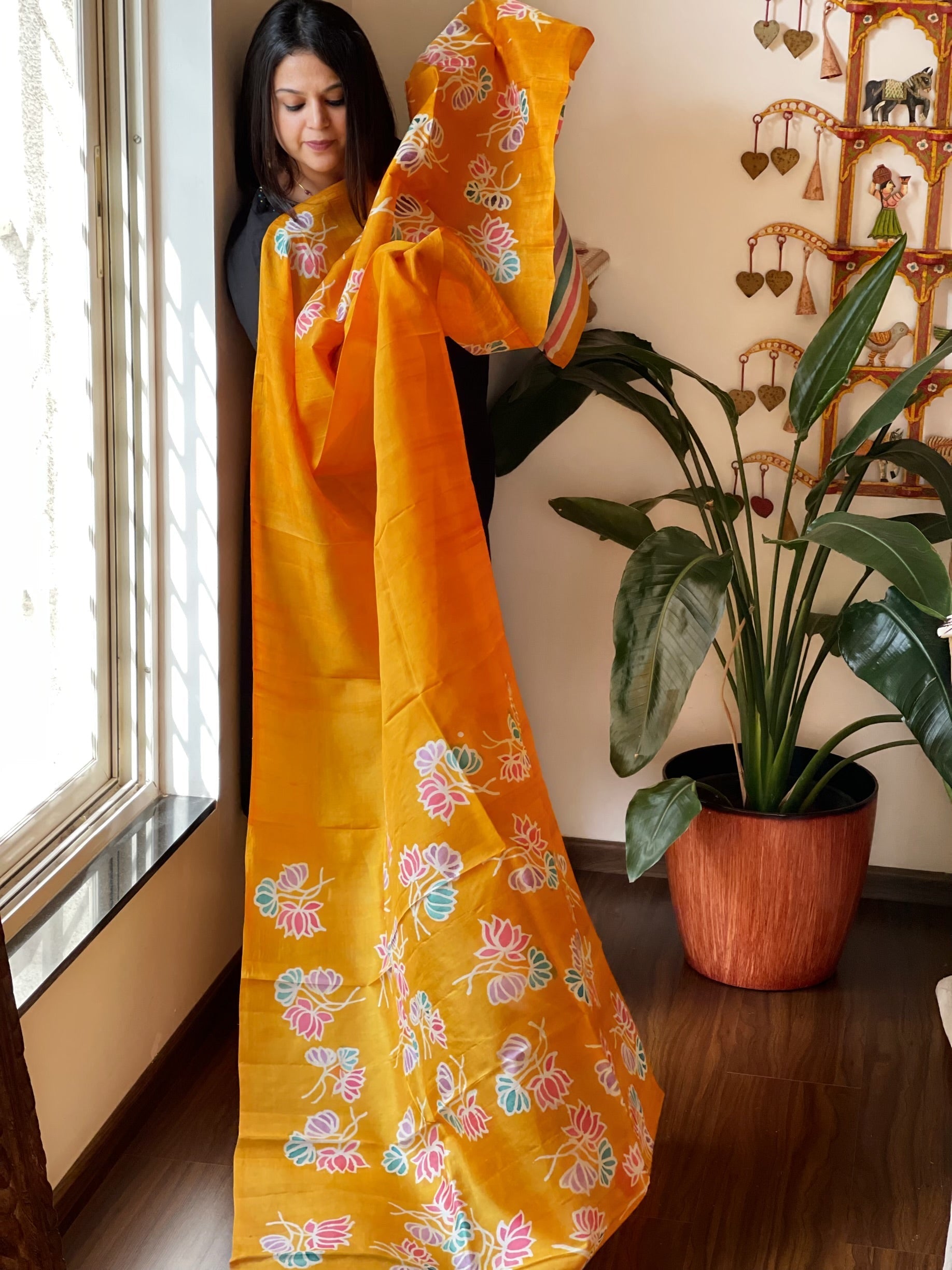 Handpainted and Hand Dyed Dupatta in Pure Silk - Masakalee