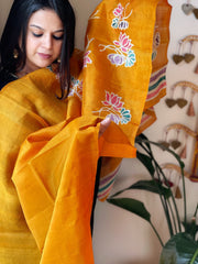 Handpainted and Hand Dyed Dupatta in Pure Silk - Masakalee