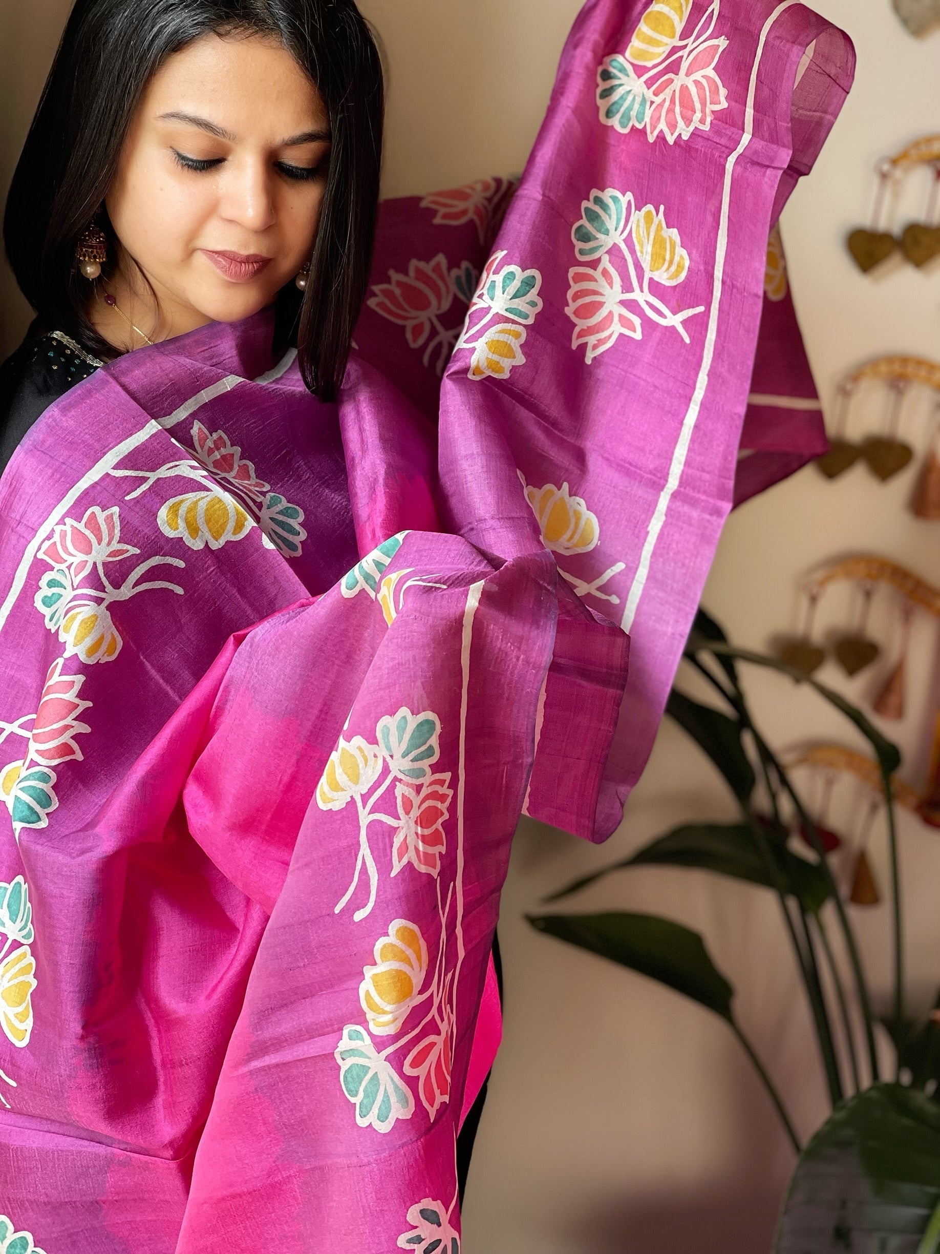 Handpainted and Hand Dyed Dupatta in Pure Silk - Masakalee