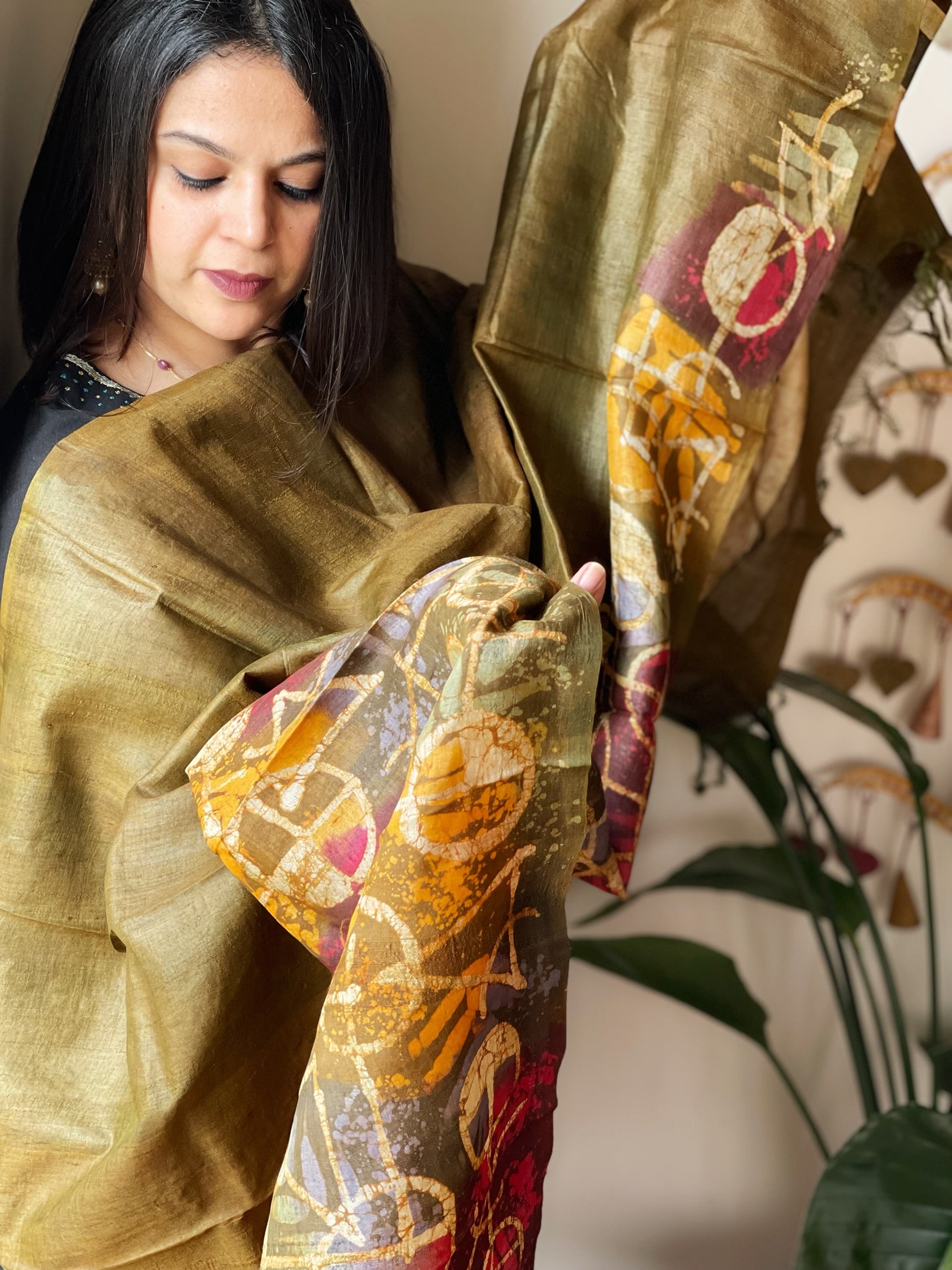 Handpainted and Hand Dyed Dupatta in Pure Silk - Masakalee