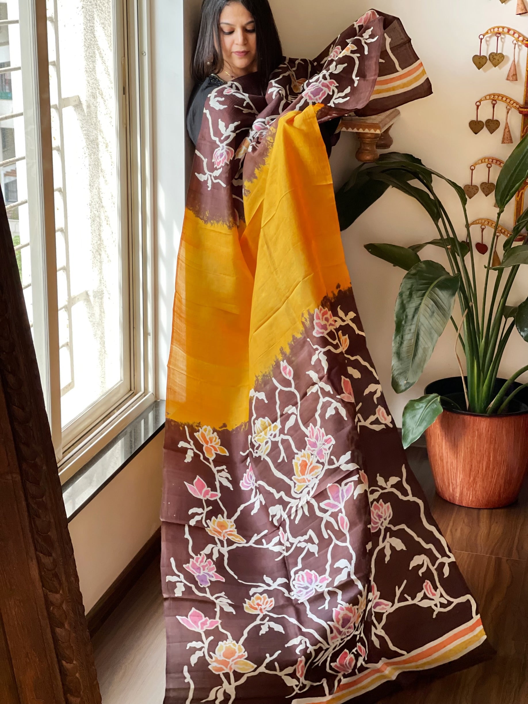 Handpainted and Hand Dyed Dupatta in Pure Silk - Masakalee